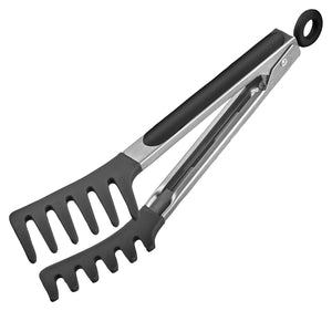 szczypce bufetowe Fork silikon; 25.5x4 cm (DxS); czarny/srebro