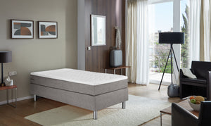 łóżko kontynentalne Premium tkanina tapicerska bez wezgłowia; 90x200x69 cm (SxDxW); taupe; -