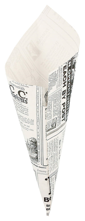 torba na frytki News trójkątna; 24x17 cm (DxS); czarny/biały; trójkątny; 250 sztuka / opakowanie