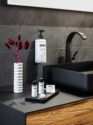 Halterung für Pumpspender V-Touch Mountain Spa; 16x9x7.1 cm (WxGxØ); czarny; 15 sztuka / opakowanie