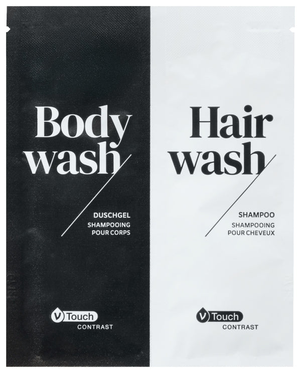 szampon i żel pod prysznic Contrast; 12 ml; jasny niebieski/żółty; 800 sztuka / opakowanie