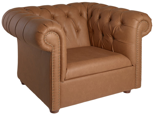 fotel Chesterfield z nogami; 114x97x72.5 cm (SxGxW); siedzisko koniak, stelaż brązowy