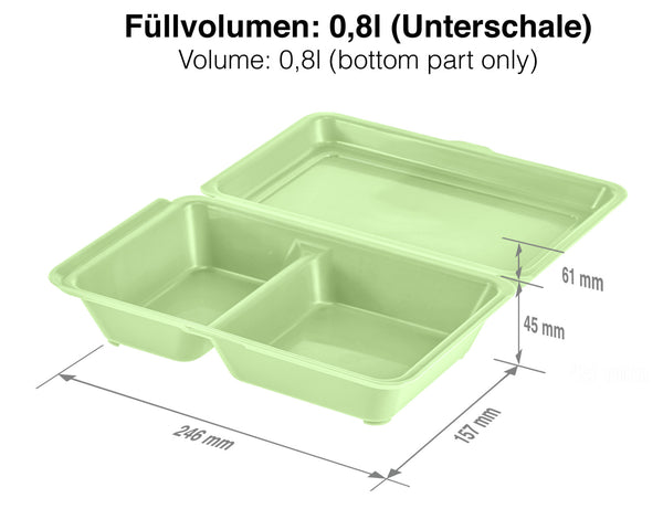 lunch box do wielokrotnego użytku Yari średnia; 800ml, 15.7x24.6x6.1 cm (DxSxW); zielony; prostokątny; 25 sztuka / opakowanie