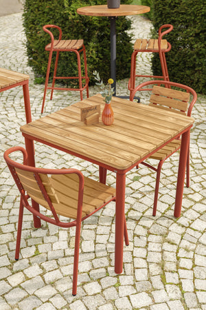 Outdoor-Teaktisch Zolia quadratisch; 80x80x76 cm (DxSxW); Platte brązowy