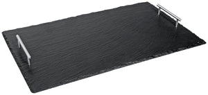 taca z łupka Yala ze srebrnym uchwytem; 53x32.5x4 cm (DxSxW); czarny/srebro