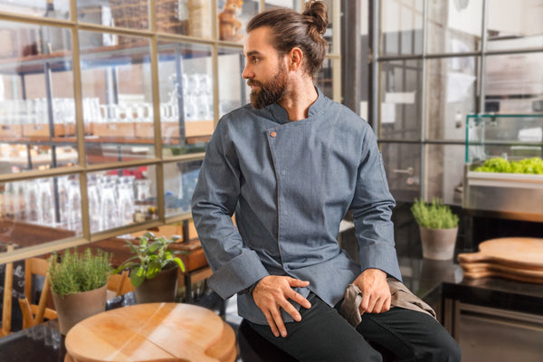 bluza kucharska męska Scott Denim długi rękaw; Kleidergröße 44; jasny dżins