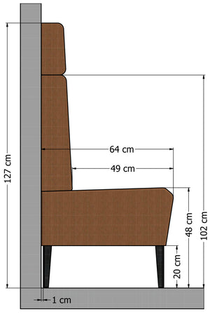 Polsterbank 60 Adapto mit Rückenelement und Aufsatzpolster; 60x64x127 cm (SxGxW); siedzisko brązowy