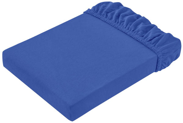 prześcieradło z gumką Jersey; 140-160x190-200 cm (SxD); niebieski kobalt