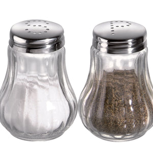 solniczka i pieprzniczka; 5x6.5 cm (ØxW); srebro/transparentny