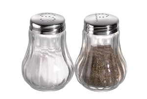solniczka i pieprzniczka; 5x6.5 cm (ØxW); srebro/transparentny
