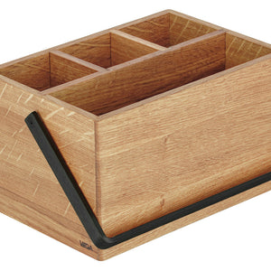 pojemnik na sztućce Esino z uchwytem ze stali malowanej proszkowo; 21.2x14.4x12 cm (DxSxW); dąb/czarny