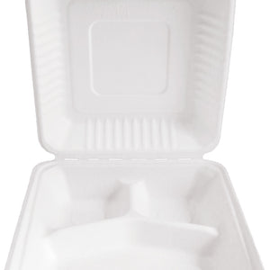 lunch box z bagassy Nature VIII 3-dzielny prostokątny; 1100ml, 22.5x20x9 cm (DxSxW); biały; prostokątny; 25 sztuka / opakowanie