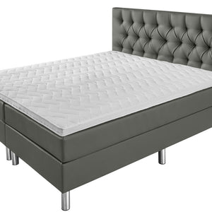 łóżko kontynentalne Premium sztuczna skóra, wezgłowie Chesterfield; 200x200x69 cm (SxDxW); ciemny szary; -