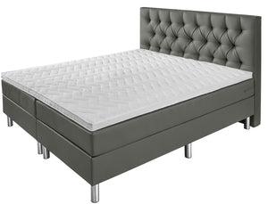 łóżko kontynentalne Premium sztuczna skóra, wezgłowie Chesterfield; 200x200x69 cm (SxDxW); ciemny szary; -