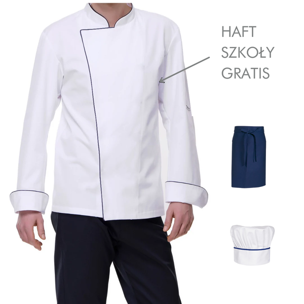 Męski komplet kucharski dla ucznia (bluza, zapaska, czapka) + haft szkoły gratis